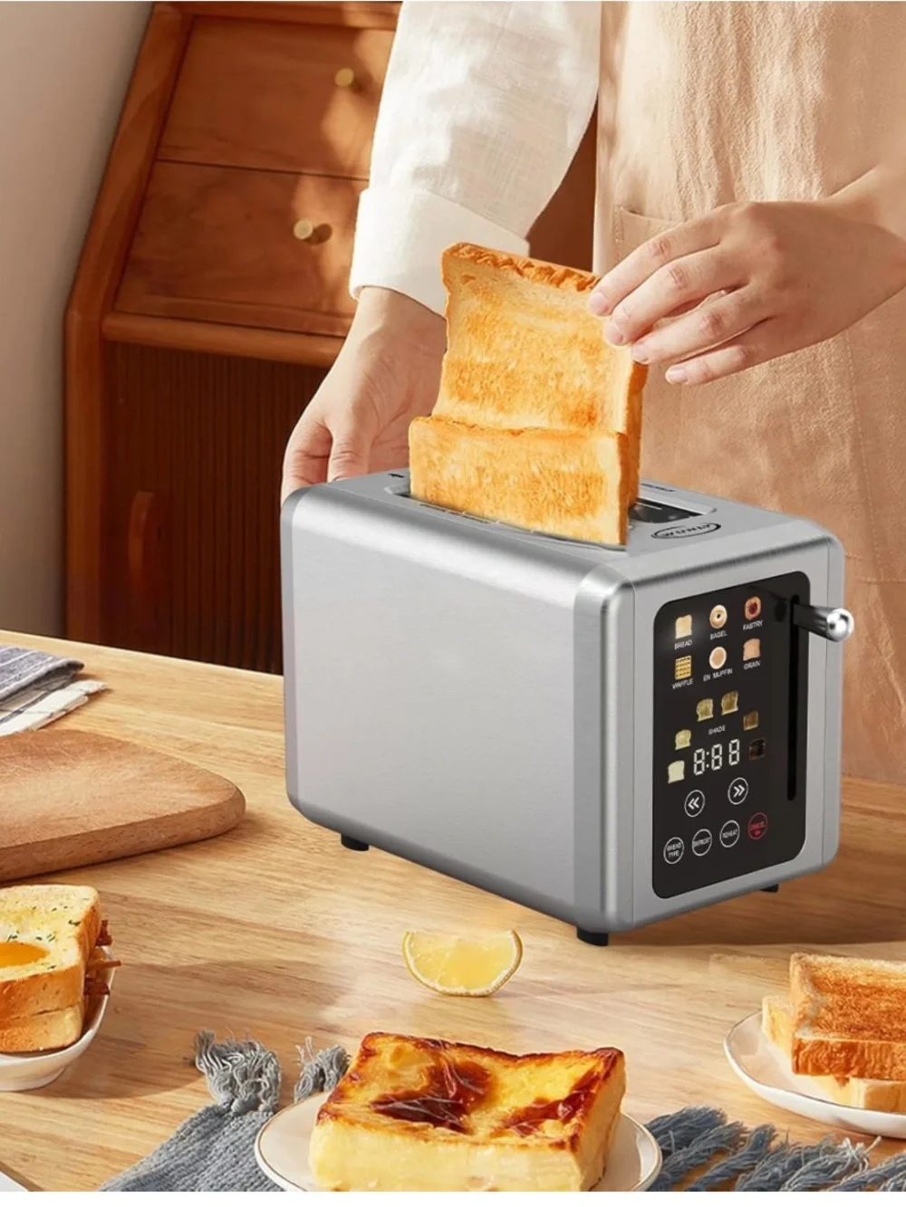 Wunly screen Toaster 2 slice, Stainless Steel Digital Timer Toaster